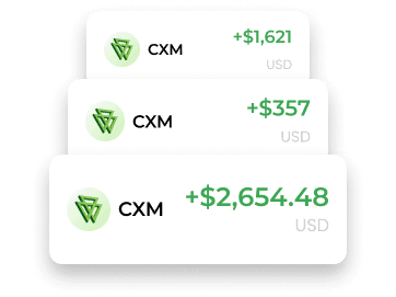 Lịch sử giao dịch hoàn phí CXM hiển thị các khoản thanh toán $1,621, $357 và $2,654.48